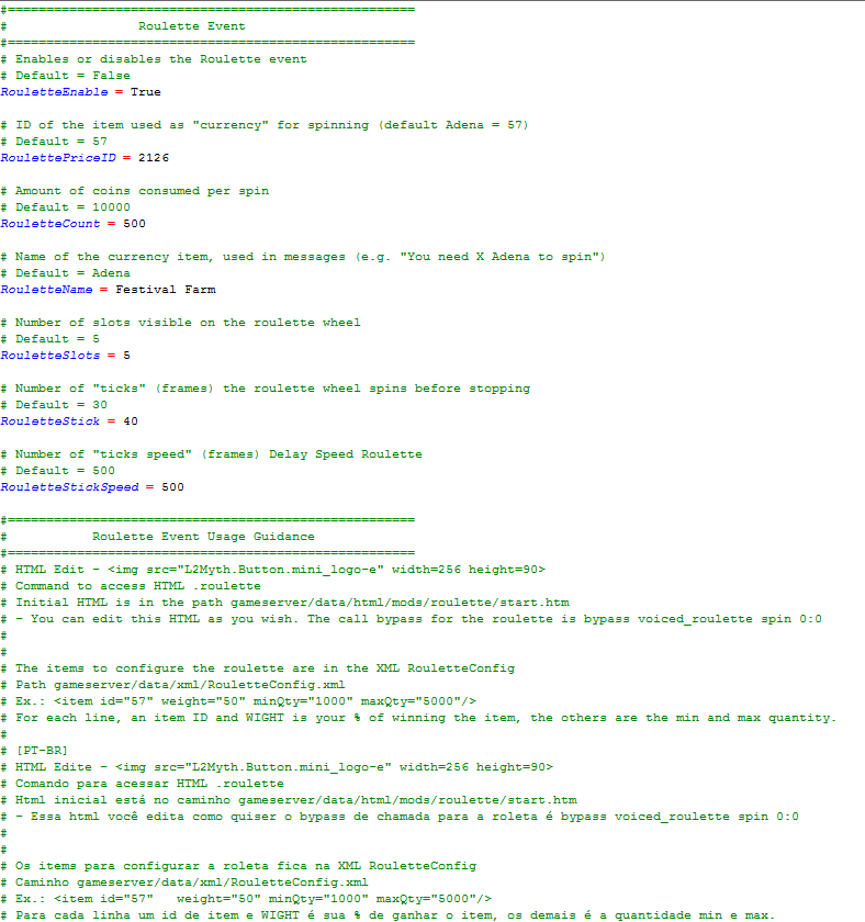 Configuração do Roulette