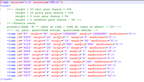 Configuração do Roulette XML