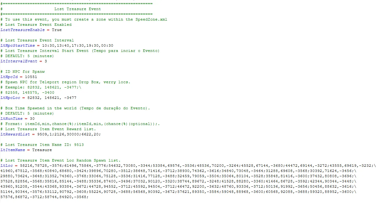 Lost treasure config