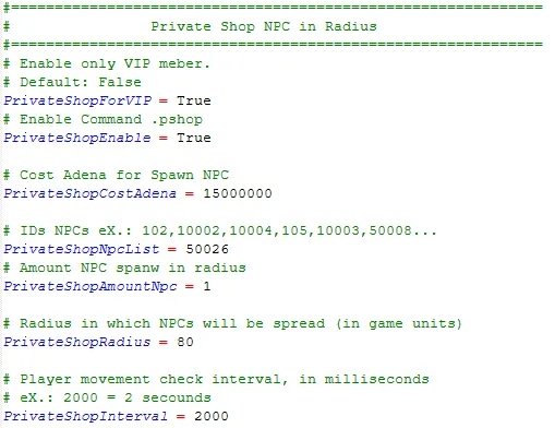 Configuração do Private Shop